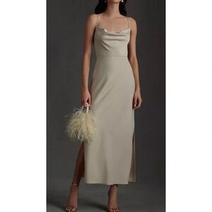 Anthropologie BHLDN Cali Satin Cowl-Neck Midi Slip Dress